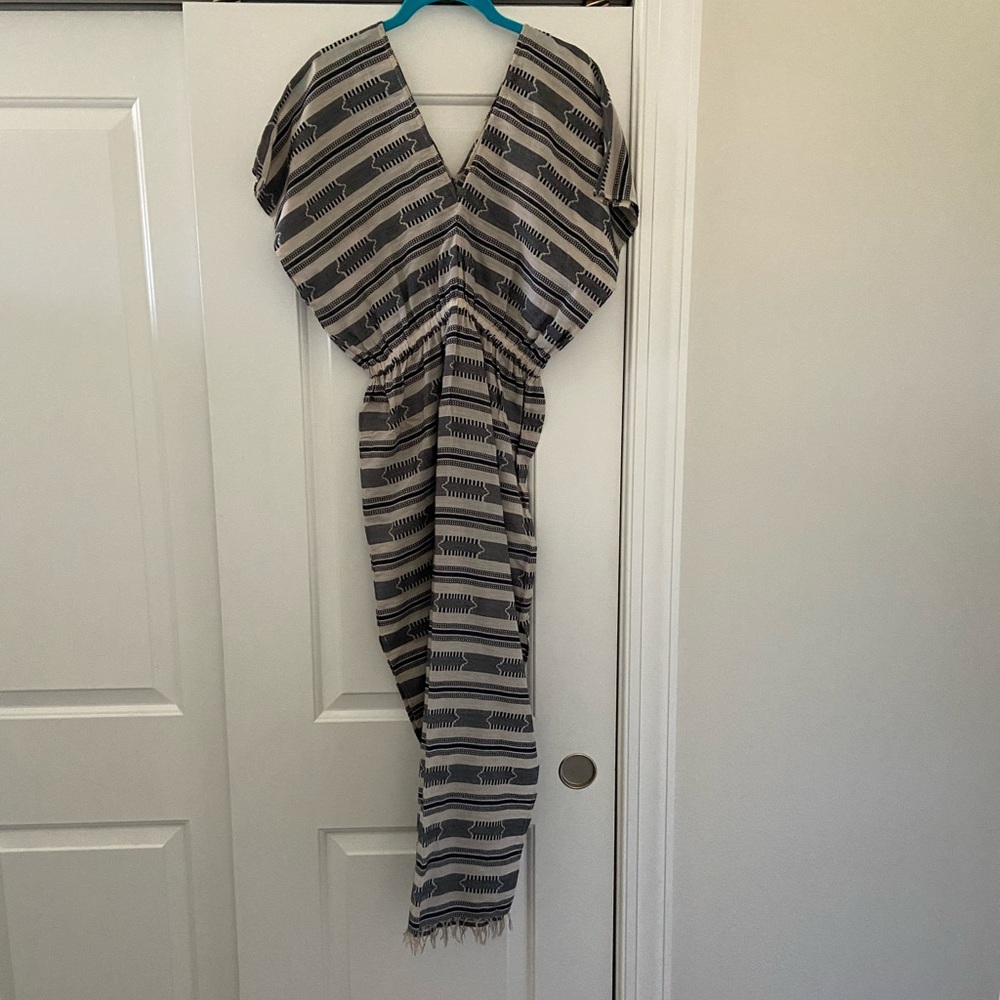 MICHAEL Michael Kors Beige and Black Striped Midi Dress
